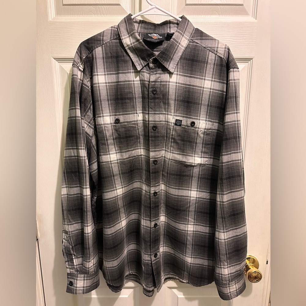 Men's Black and Gray Plaid Shirt, XL Harley-Davidson
